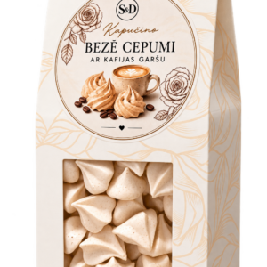 Kapučīno bezē cepumi ar kafijas garšu – iepakojums no sāniem